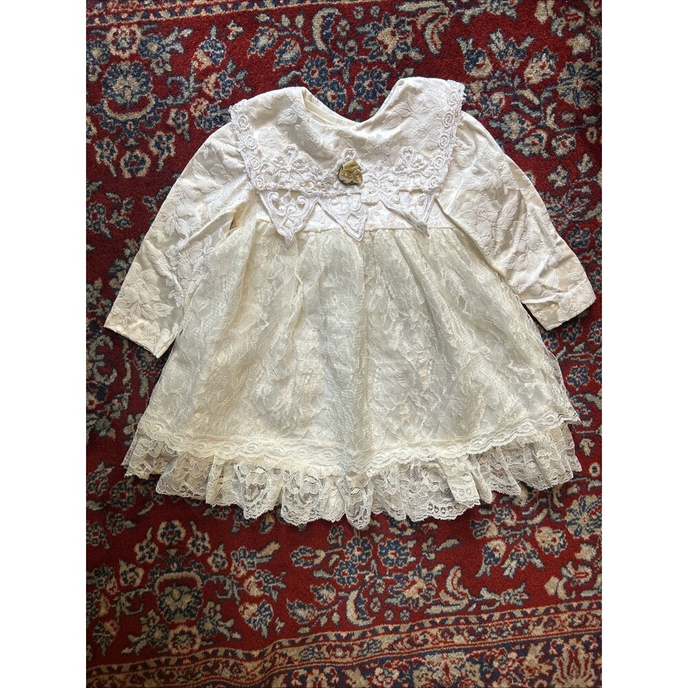Vintage 50s Toddler Dress White Lace Cotton Party Dress Spring 4T